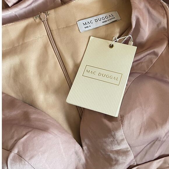 Mac Duggal Plunge Neck Satin A-Line Midi Dress Rose Style 67527 Rose Size 0 NWT - Picture 7 of 8